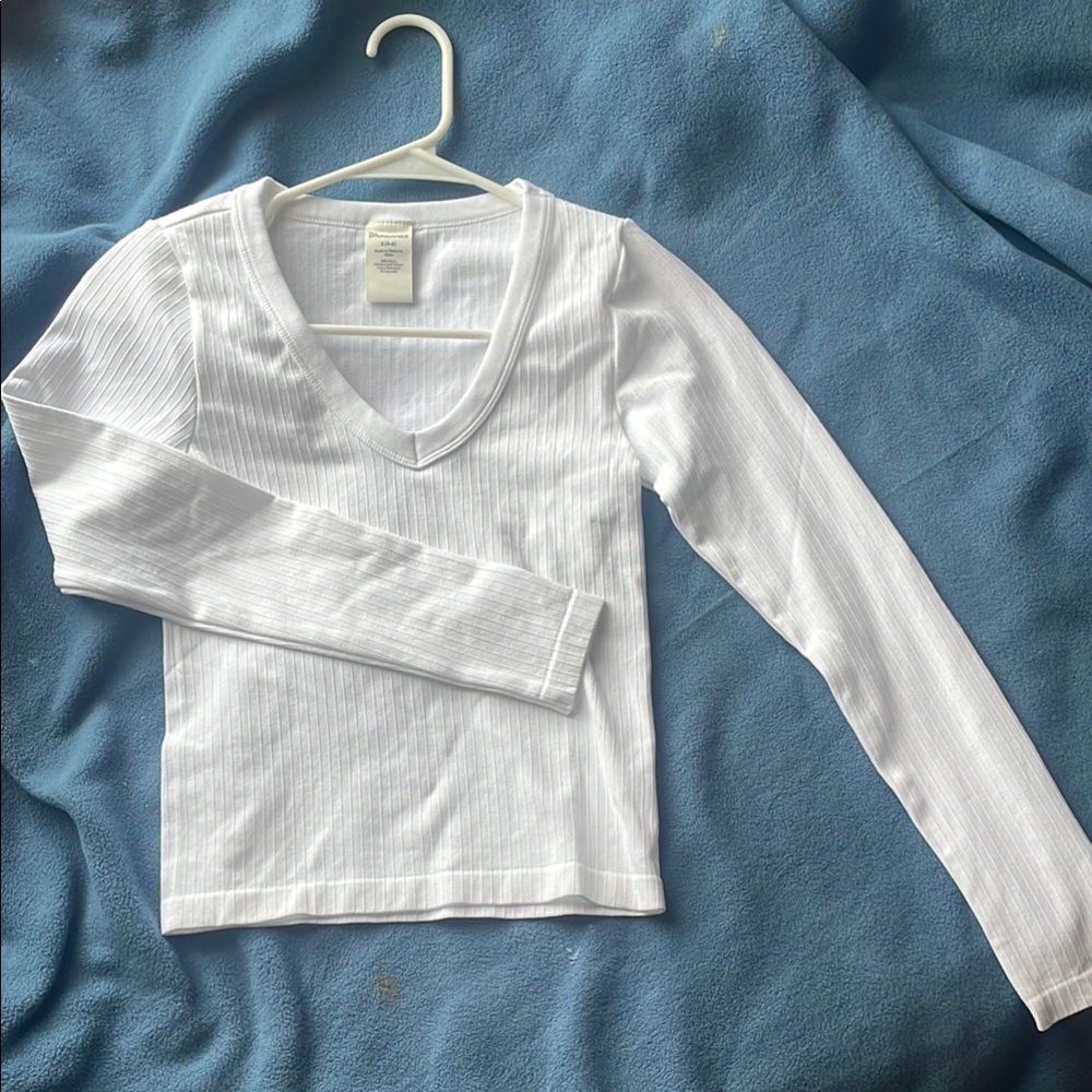 Kids White V-Neck Long Sleeve Shirt